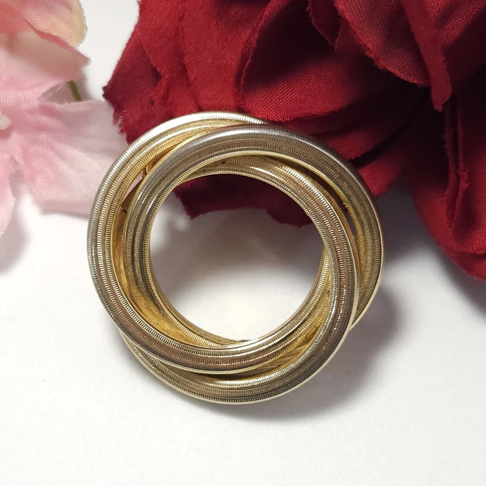 Vintage Gold Tone Triple Circle Braided Brooch Statement Brooch